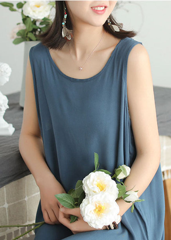 Lake Blue Cotton Spaghetti Strap Dresses Summer