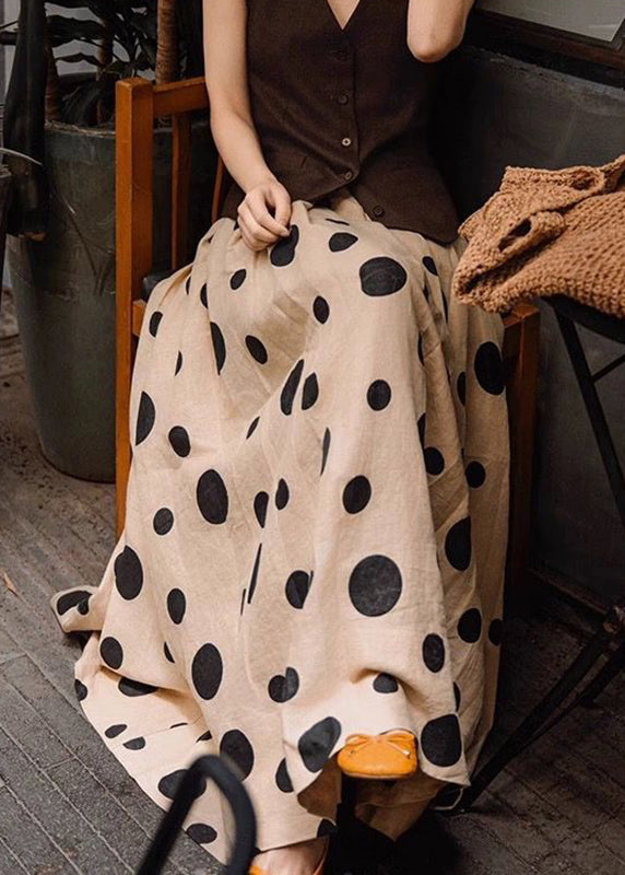Khaki Dot Print Elastic Waist a Line Skirt