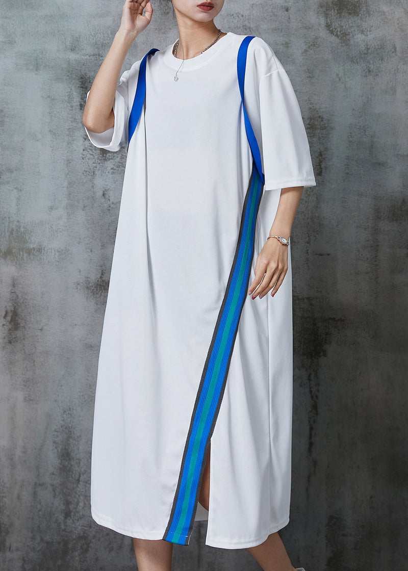 White Oversized Patchwork Cotton Long Dresses Summer