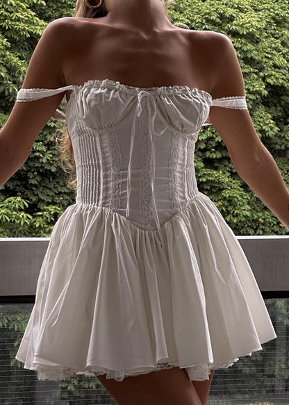 Slim Fit White Lace Cotton Mid Dress Sleeveless