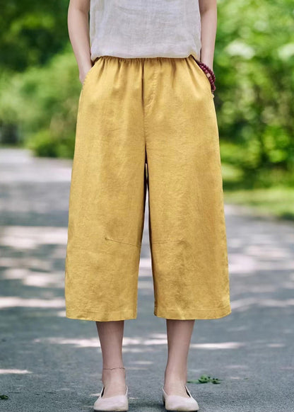 Linen Pockets Elastic Waist Linen Crop Pants Summer