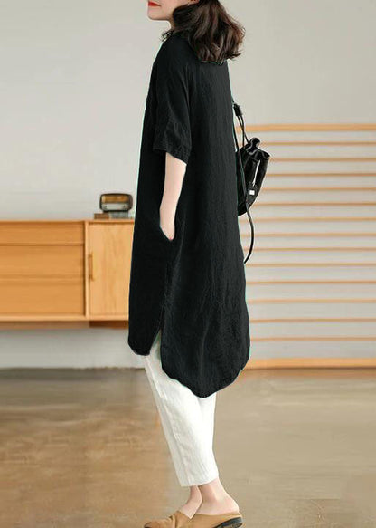 Jade Pink-flower Linen Linen Shirt Dress