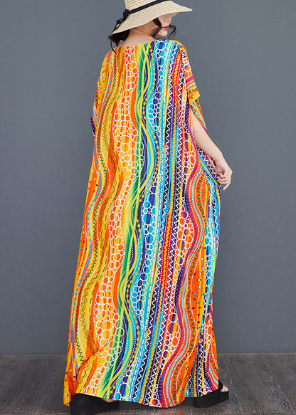 Rainbow Oversized Striped Long Dress Batwing Sleeve