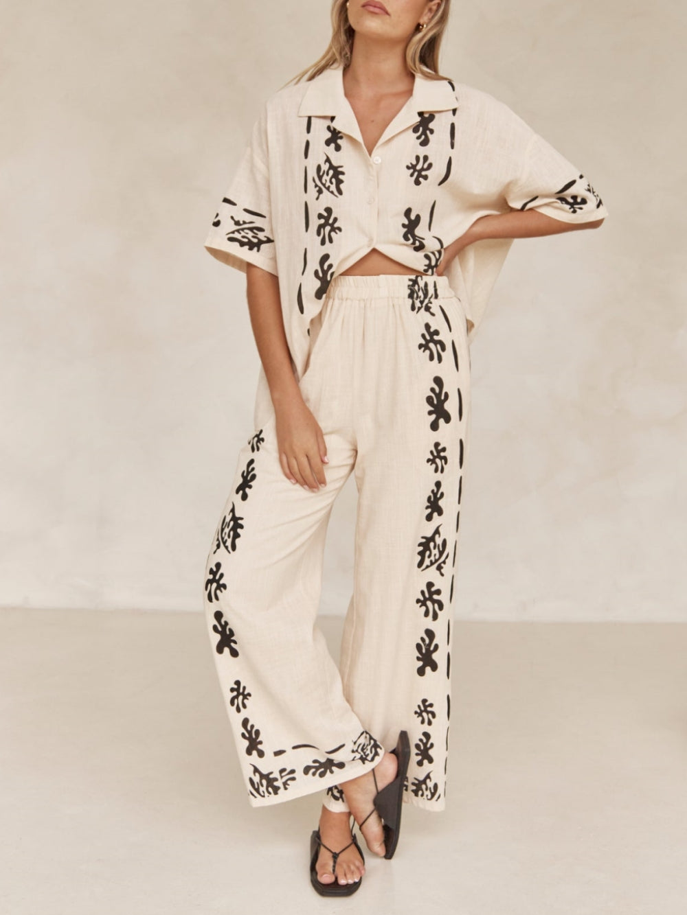 Cream Black Printed Shirt