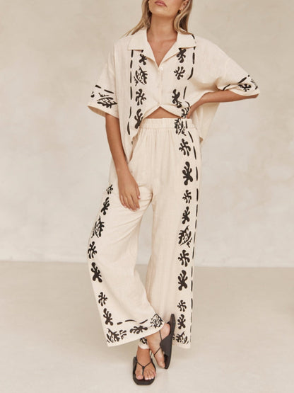 Cream Black Printed Shirt
