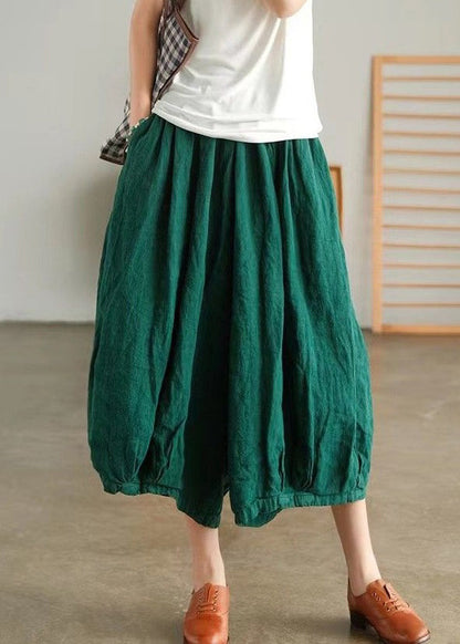 Green Pockets Linen Wide Leg Pants High Waist Summer