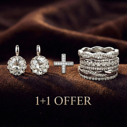 1+1 Offer: Layered Zirconia Ring + Zirconia Silver Earrings