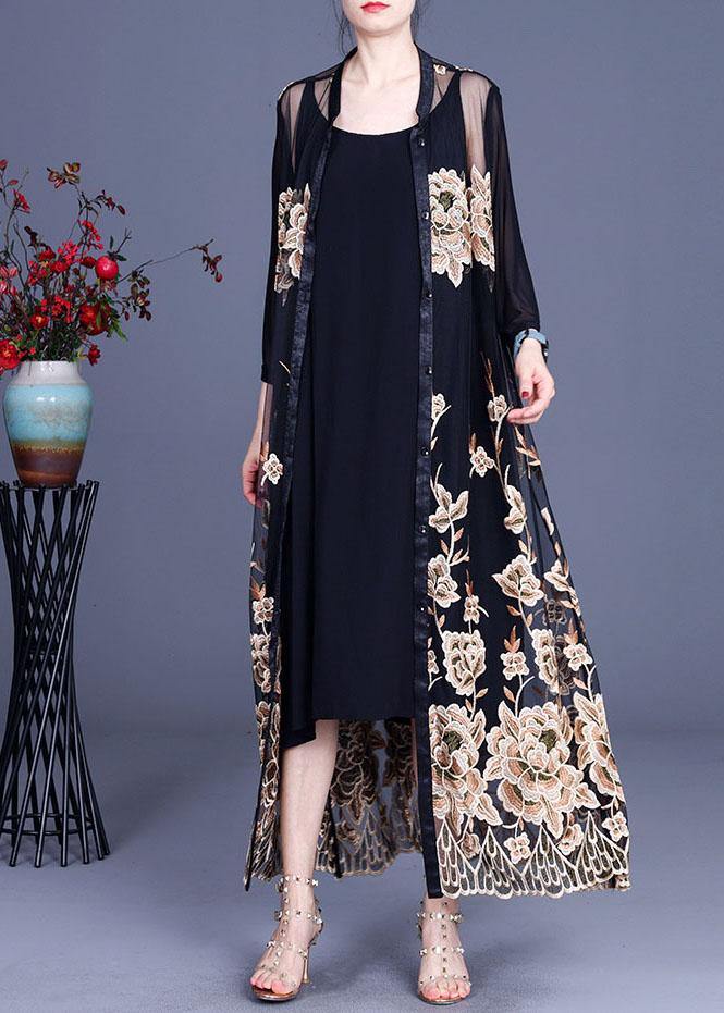 Fine Apricot Retro Embroideried Summer Tulle Cardigan