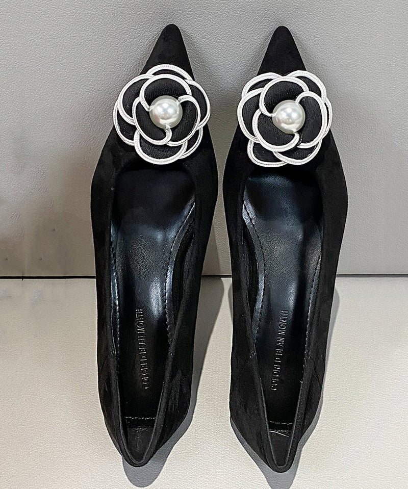Classy Splicing Kitten Shoes Black Suede