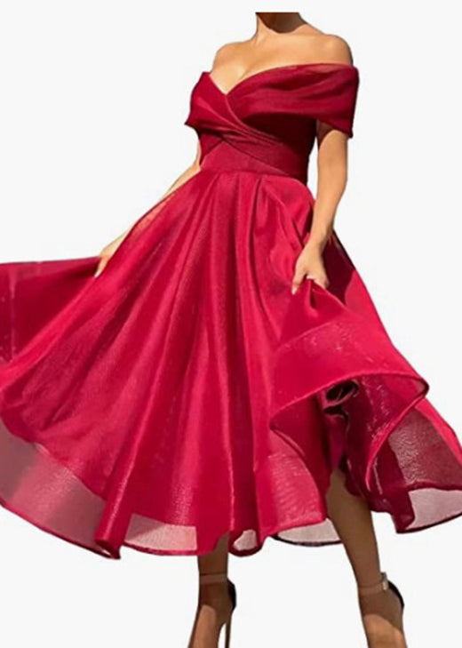 Classy Pink Cold Shoulder Wrinkled Tulle Dresses Summer