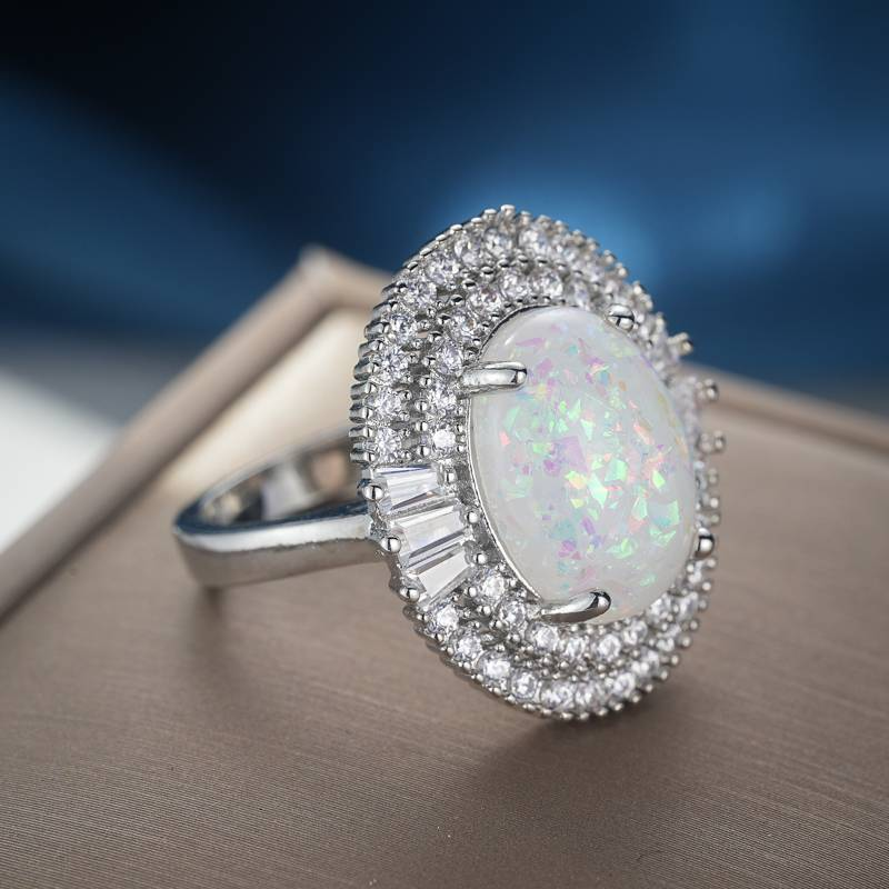 White Opal Zirconia Ring