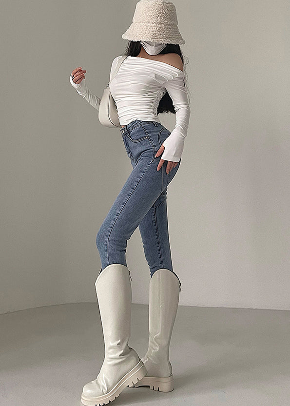 Light Blue High Waist Denim Pants Spring