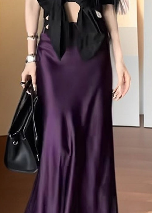 Purple High Waist Silk Skirts Summer