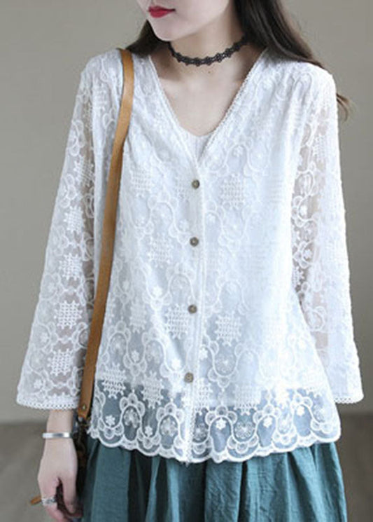 White V Neck Cotton Upf 50+ Cardigans Long Sleeve