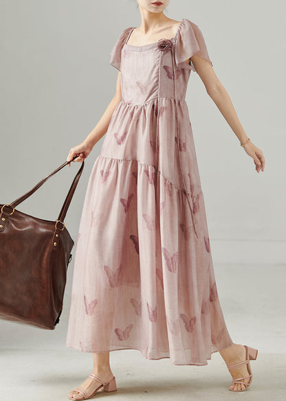 Style Pink Print Three-dimensional Cotton Holiday Dress Summer