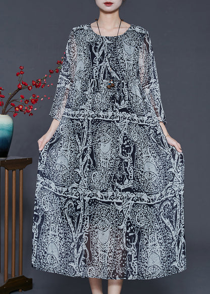 Grey Oversized Print Chiffon Dress Summer