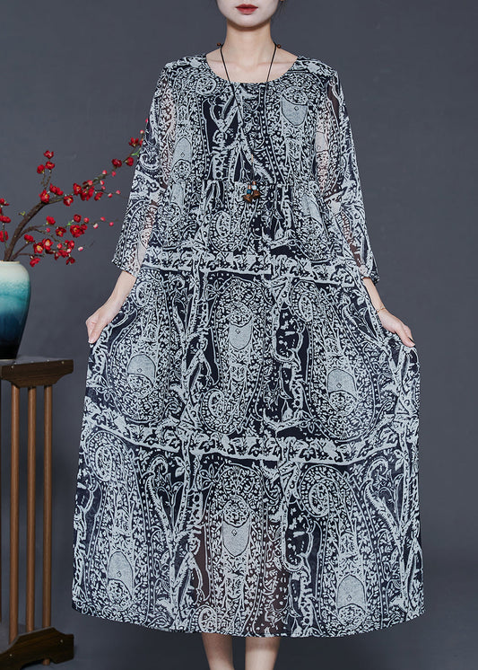 Grey Oversized Print Chiffon Dress Summer
