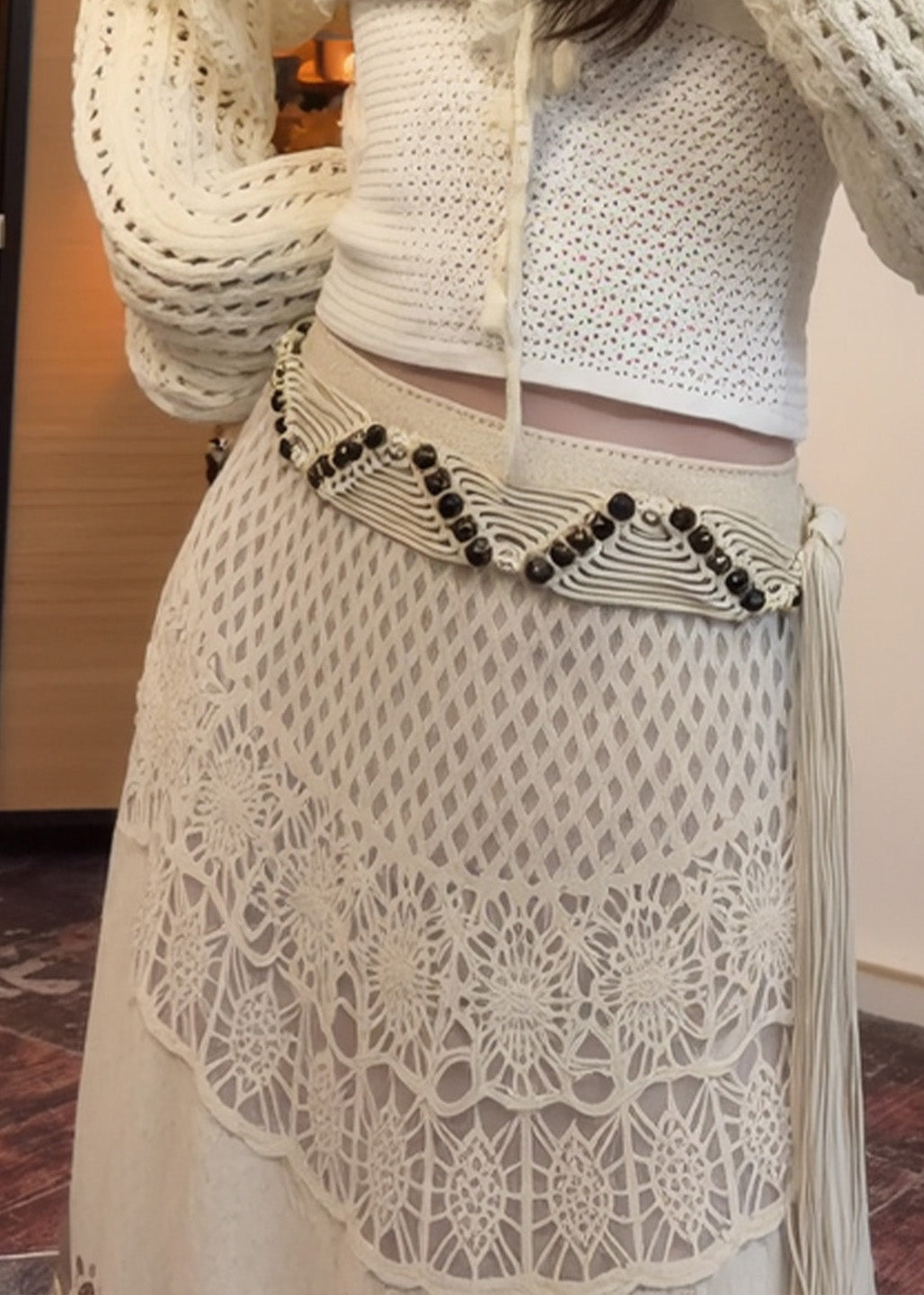 White High Waist Patchwork Lace a Line Skirts Spring
