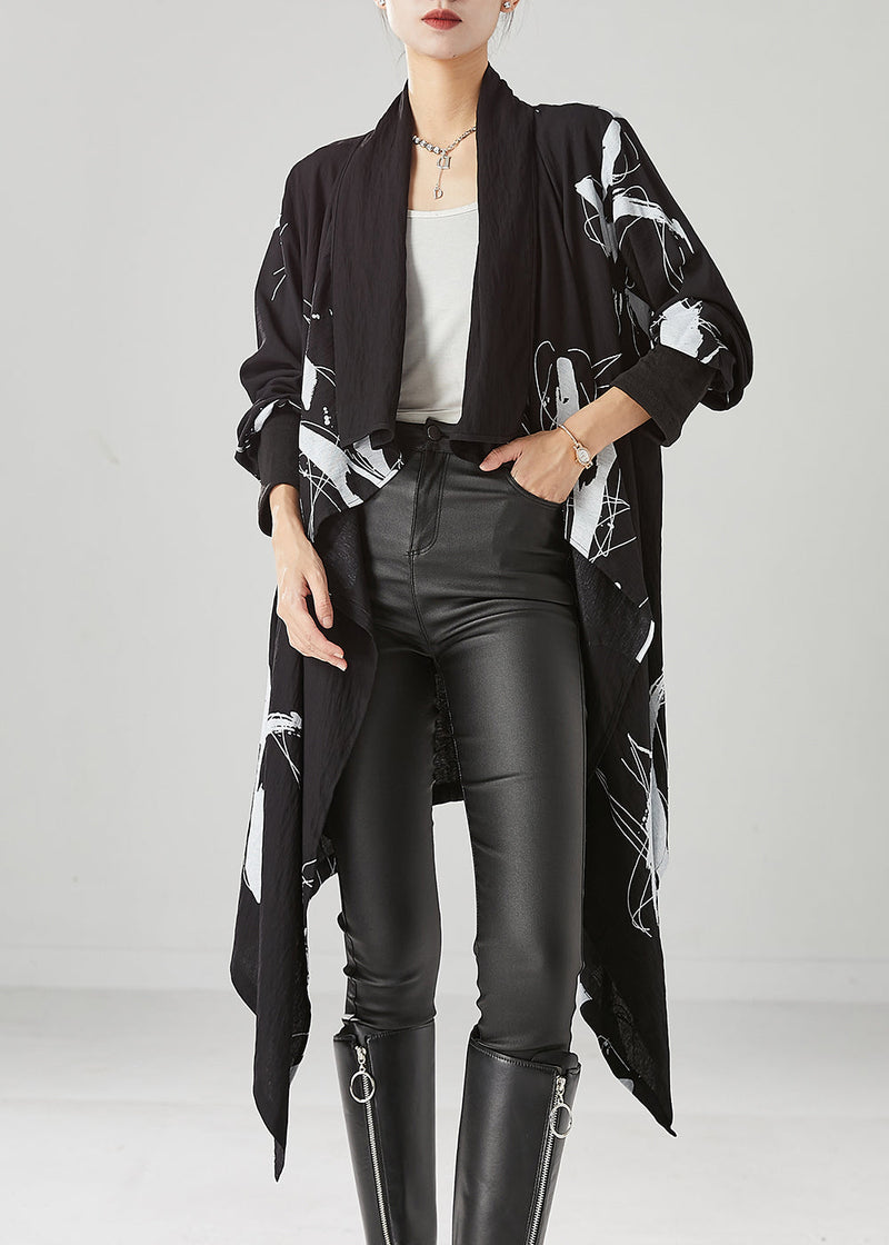 Diy Black Asymmetrical Print Cotton Cardigans Fall