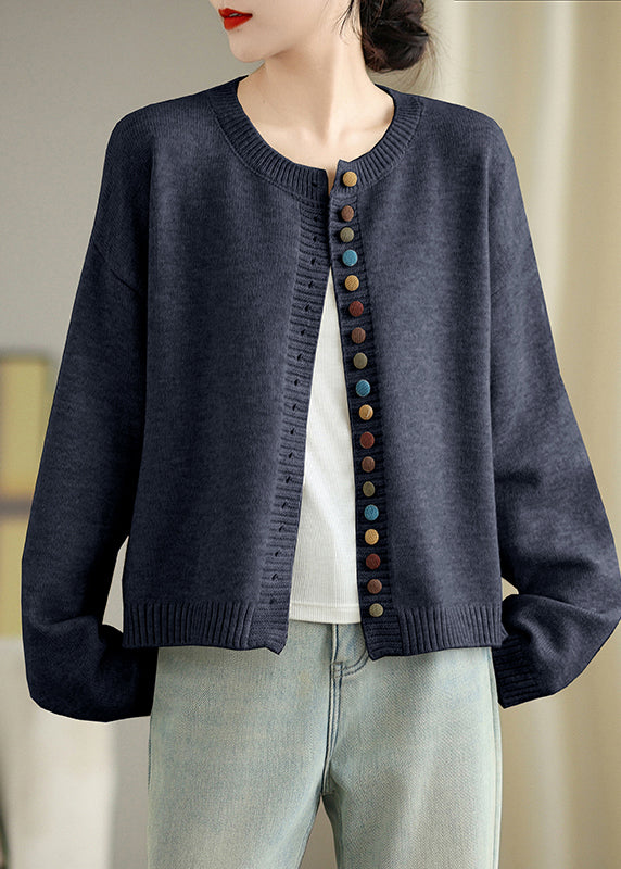 Dull Grey Colorful Buttons Knit Cardigans Spring
