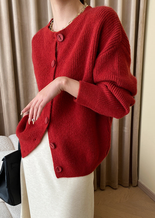 Loose Red Button Knit Coats Fall