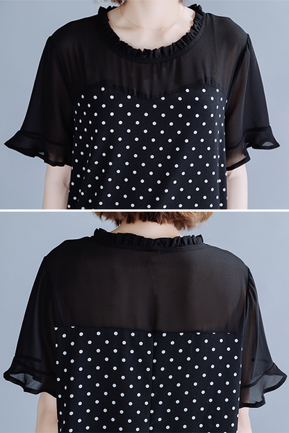 Summer Polka Dot Chiffon Dress Ruffled Fishtail Dress