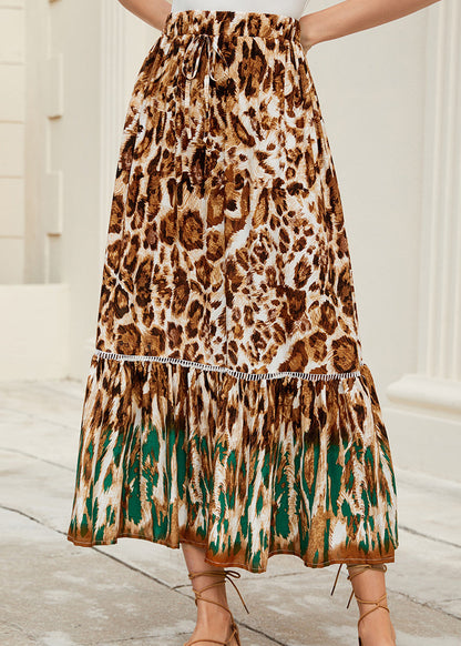 Leopard Print Wrinkled Patchwork Cotton Skirt Summer