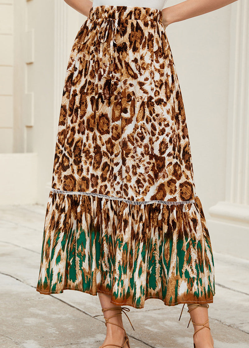 Leopard Print Wrinkled Patchwork Cotton Skirt Summer