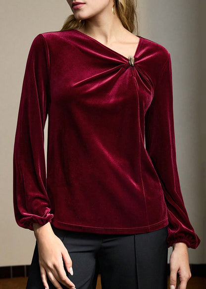 Fine Mulberry Wrinkled Velour Shirt Top Spring