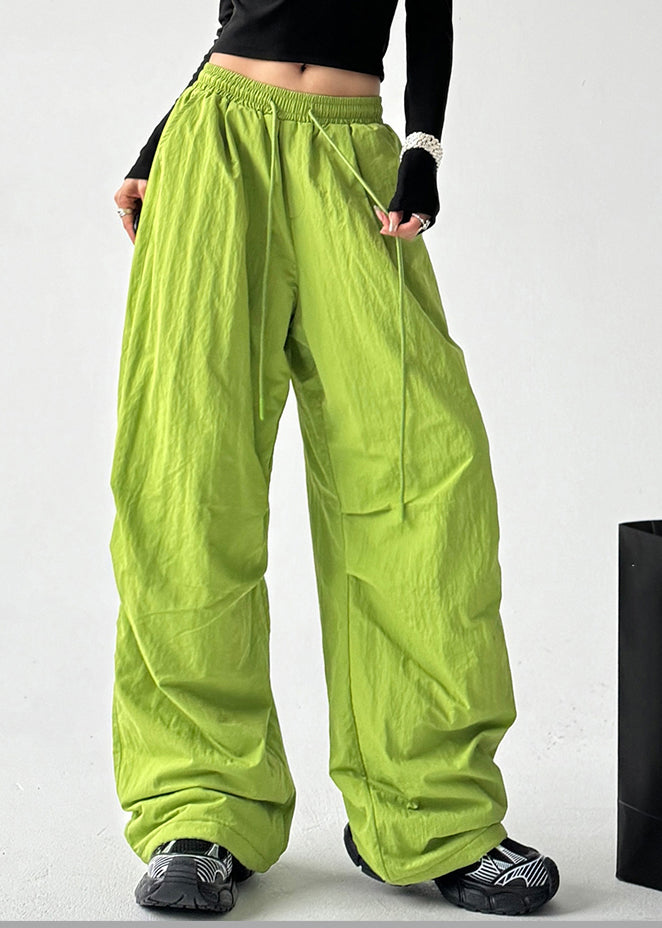 Vogue Red Pockets Tie Waist Warm Fleece Straight Pants Spring