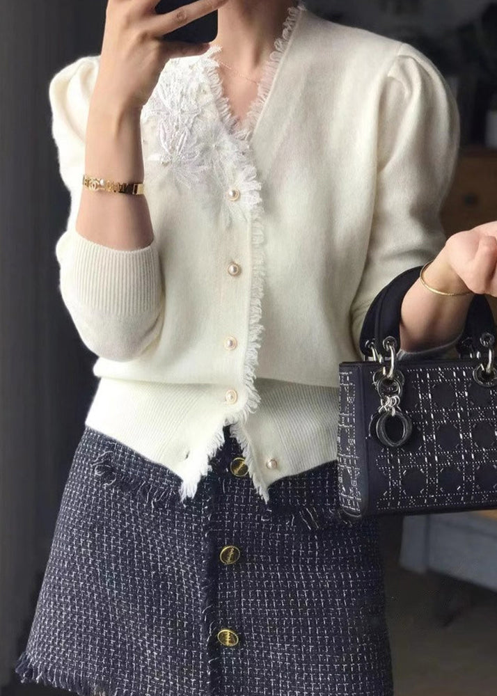 Purple V Neck Tasseled Embroideried Woolen Cardigan Fall