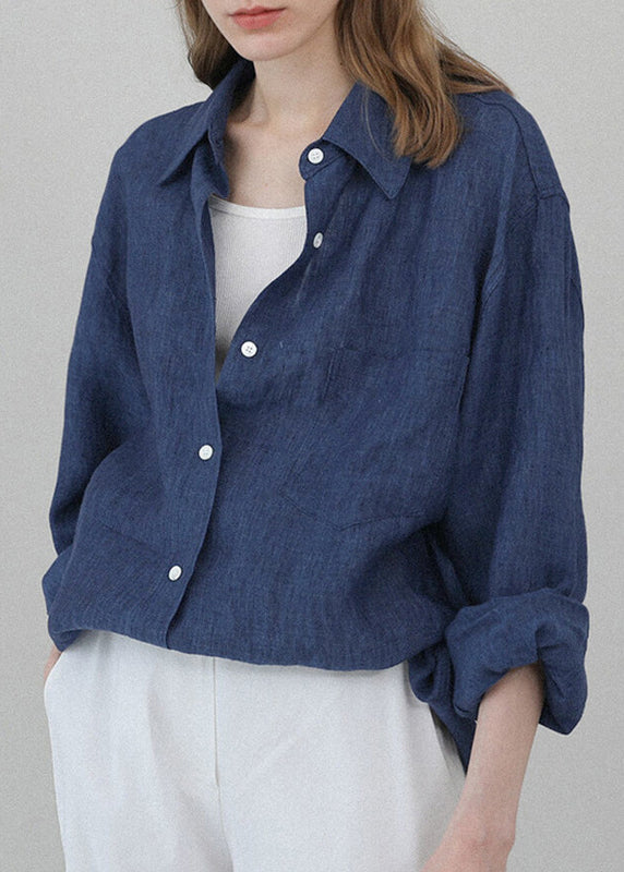 White Peter Pan Collar Linen Shirt Tops Spring