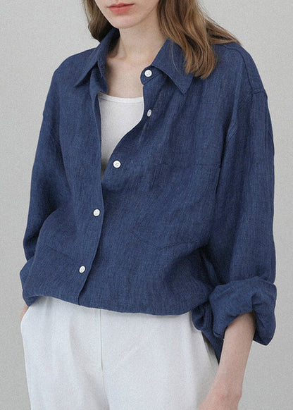 White Peter Pan Collar Linen Shirt Tops Spring