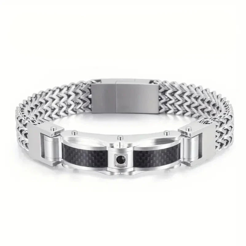Titanium Steel Bracelet With Gemstone Inlay