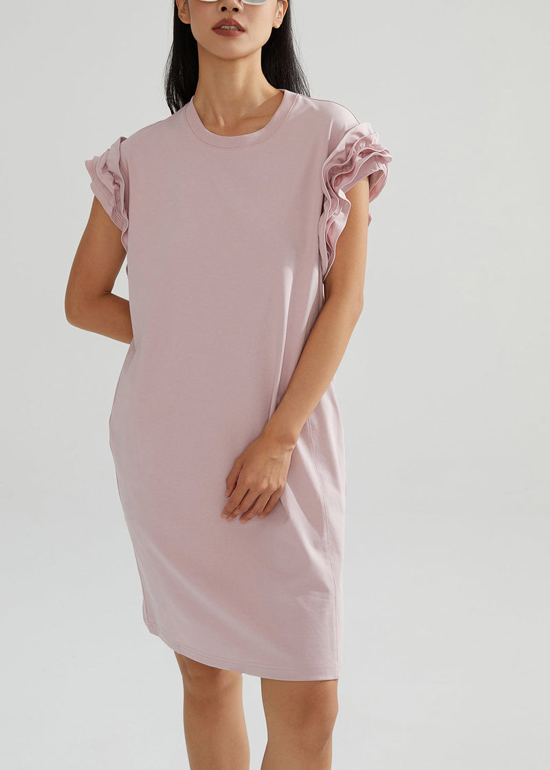 Pink Oversized Cotton Tea Dresses Butterfly Sleeve