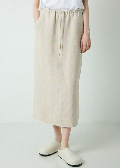 Pockets Drawstring Elastic Waist Linen Skirts Spring