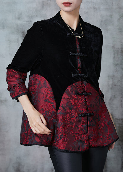Black Chinese Button Patchwork Velvet Oriental Coats Fall