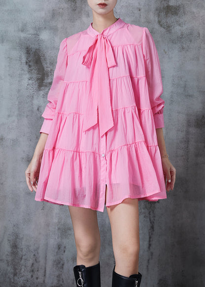 Pink Oversized Patchwork Cotton Shirt Dress Spring