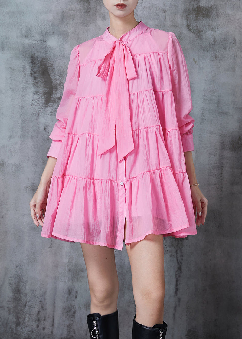 Pink Oversized Patchwork Cotton Shirt Dress Spring