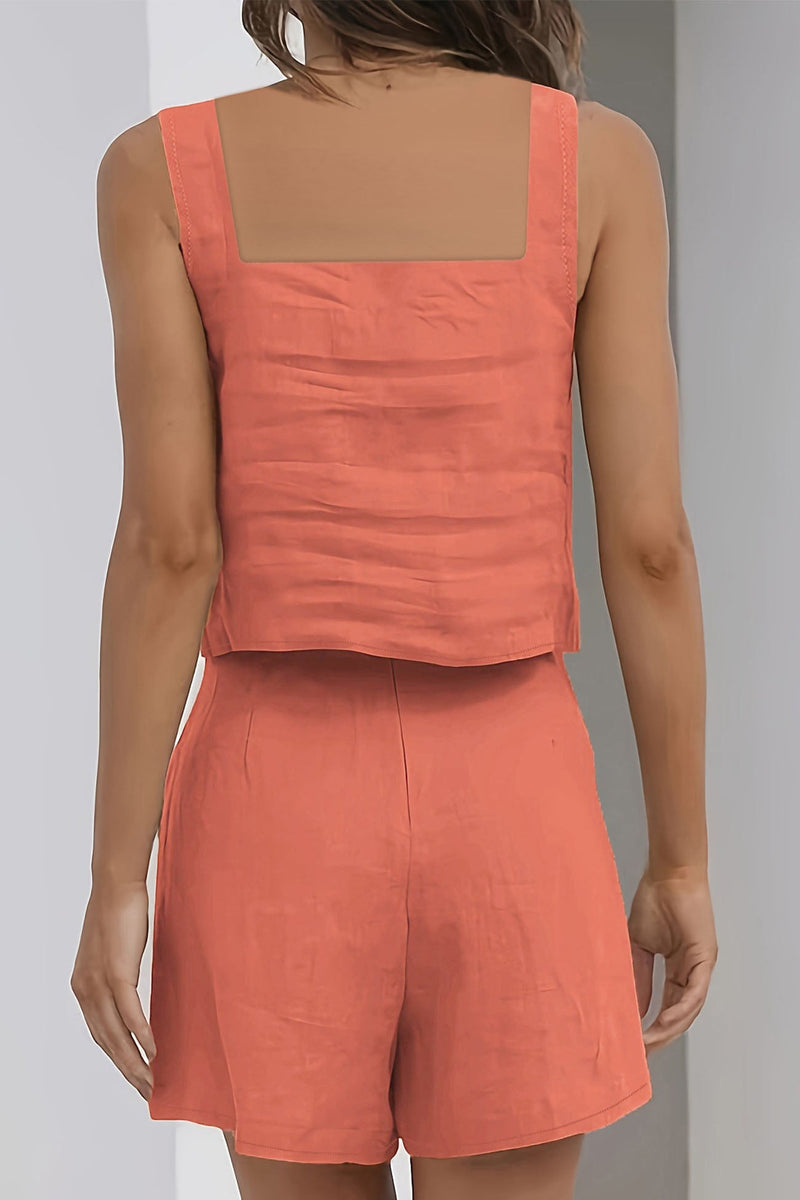 Tank Top Square Neck Pocket Shorts Set