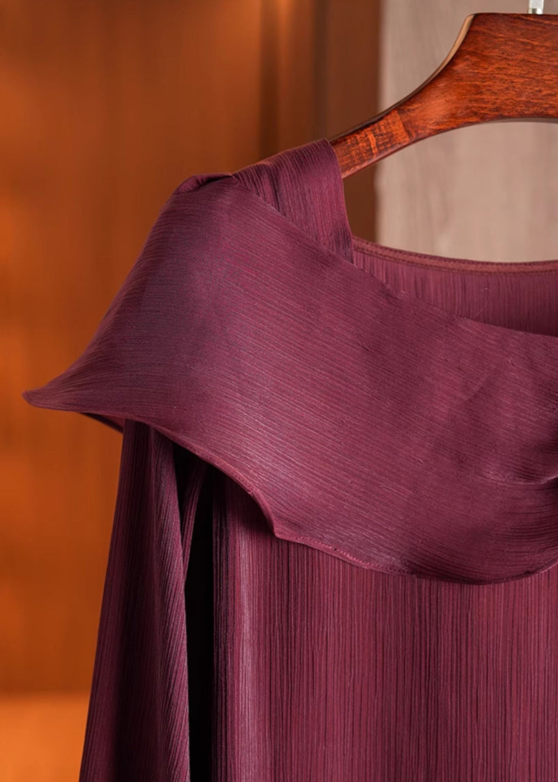 Italian Wine Red Square Collar Chiffon Shirts Fall