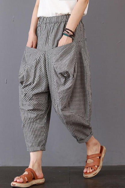 Loose Striped Cotton Linen Pants Trousers
