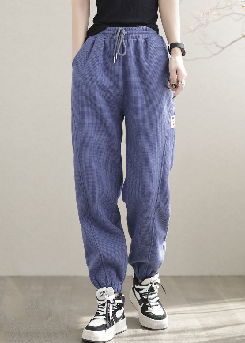 Diy Grey Elastic Waist Patchwork Warm Fleece Pants Winter