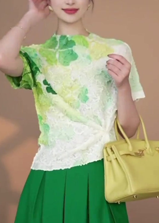 Green Tie Dye Cotton T Shirts Tops Summer