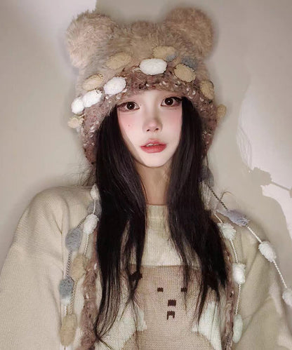 Korean Versatile Pink Warm Thick Fur Knitted Hat