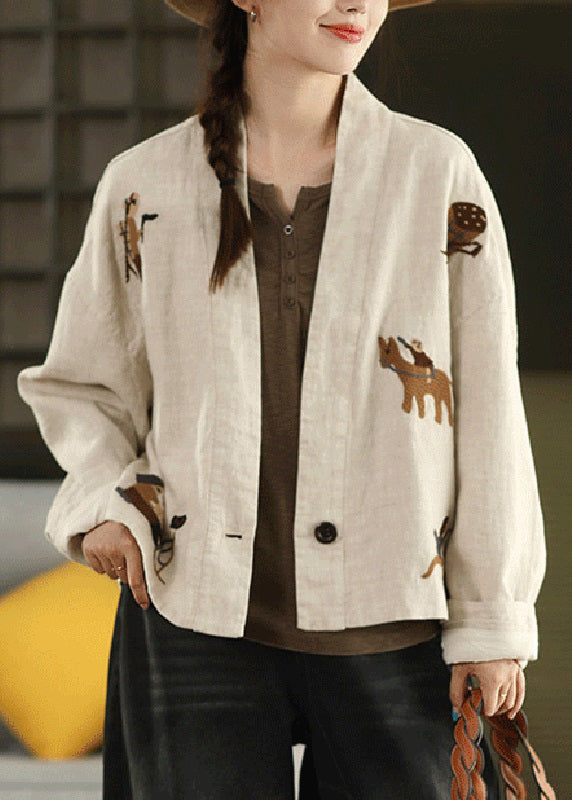 Linen Embroidered Button Cozy Coats Fall