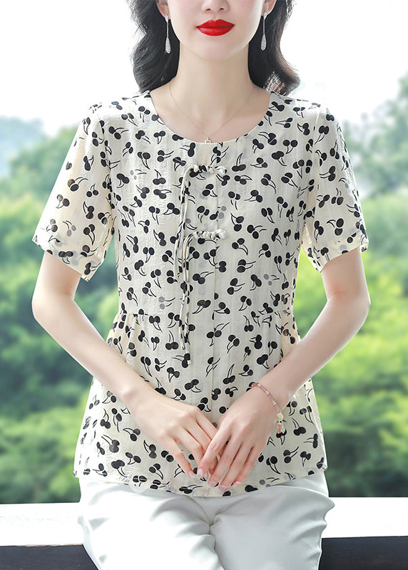 O-neck Tasseled Print Chiffon Blouses Summer