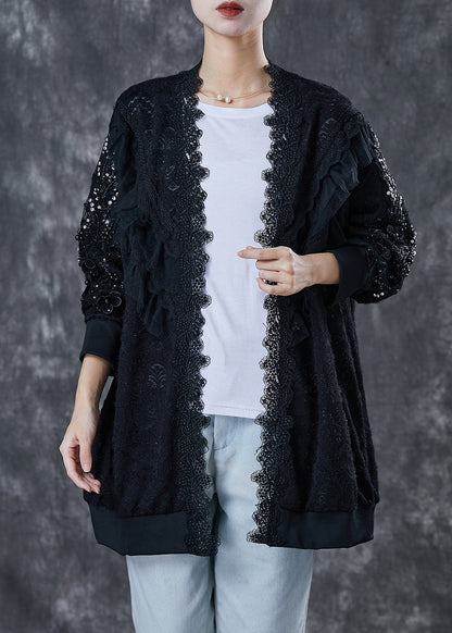 Black Oversized Patchwork Lace Cardigan Spring
