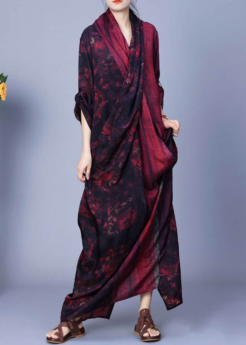 Red Asymmetrical Back Side Open Silk Cotton Dress Fall