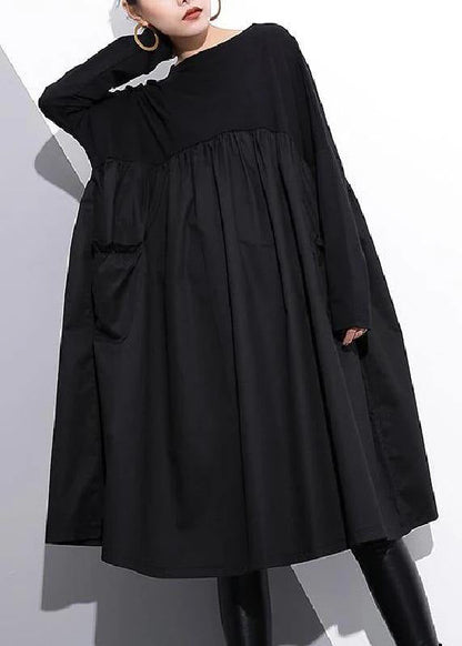 Cinched O Neck Cotton Clothes for Tutorials Black Dresses